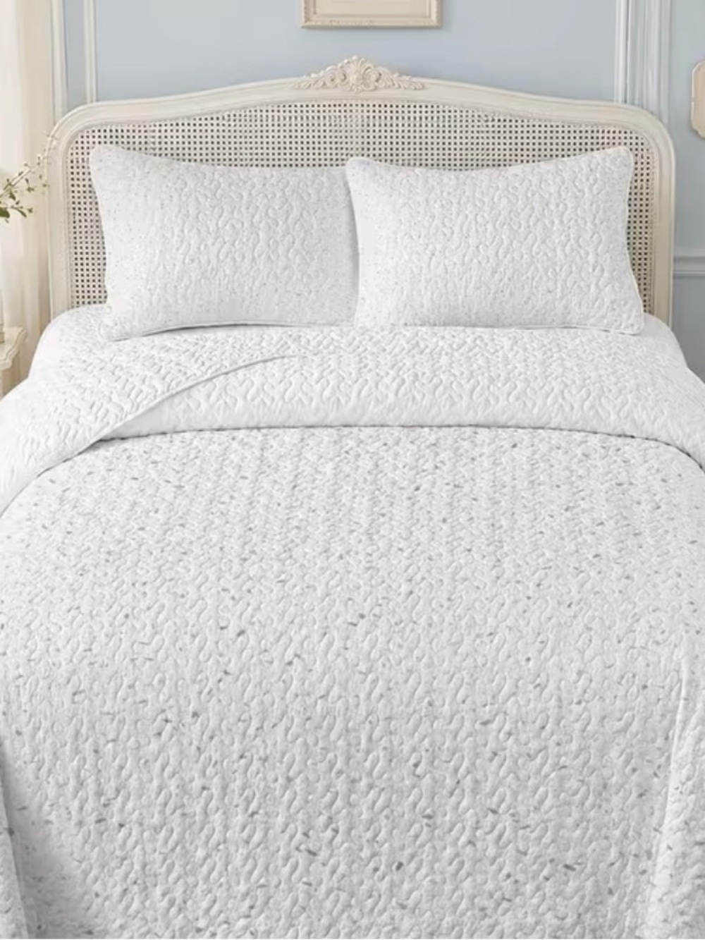 Classic Quilted Bedspread king size Set - White white grey sprinkle